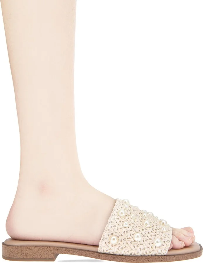 BCBGeneration Women's Lonnie Pearl Raffia Slide Flat Sandals - Image 6