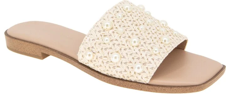 BCBGeneration Women's Lonnie Pearl Raffia Slide Flat Sandals