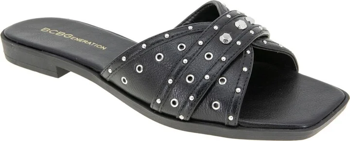 BCBGeneration Women's Lucca Studded Slide Flat Sandals