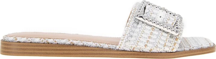 BCBGeneration Women's Mollie Buckled Slide Flat Sandals - White, Silver Boucle - Image 2