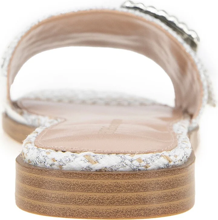 BCBGeneration Women's Mollie Buckled Slide Flat Sandals - White, Silver Boucle - Image 3