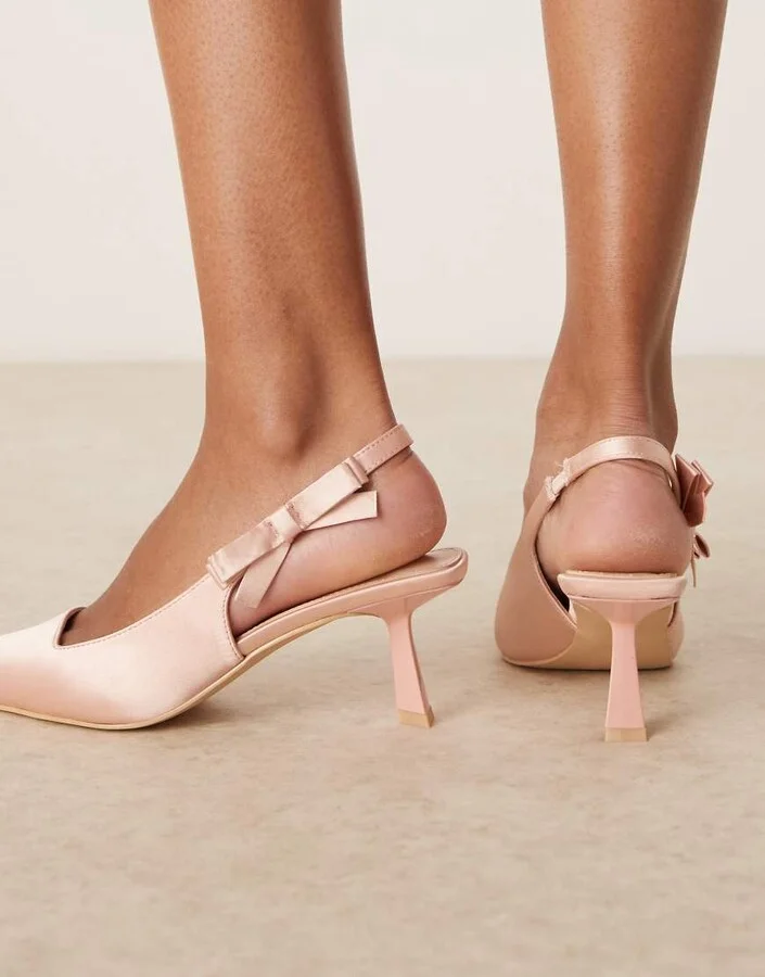 Be Mine Almeria slingback heeled pumps with bow detail in satin blush - Image 3