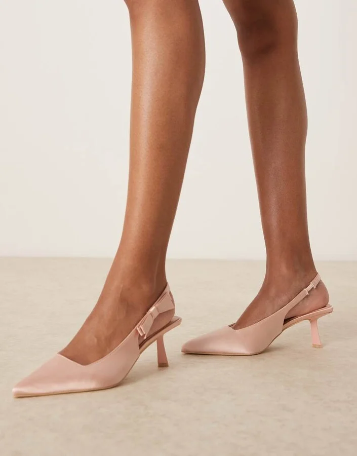 Be Mine Almeria slingback heeled pumps with bow detail in satin blush