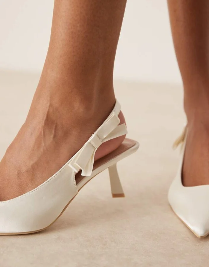 Be Mine Almeria slingback heeled pumps with bow detail in satin ivory - Image 2