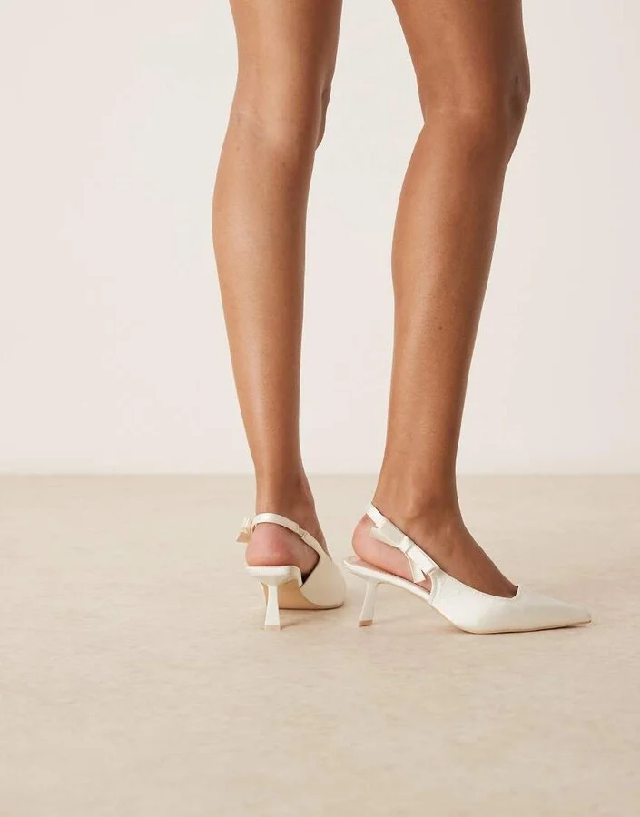 Be Mine Almeria slingback heeled pumps with bow detail in satin ivory - Image 4