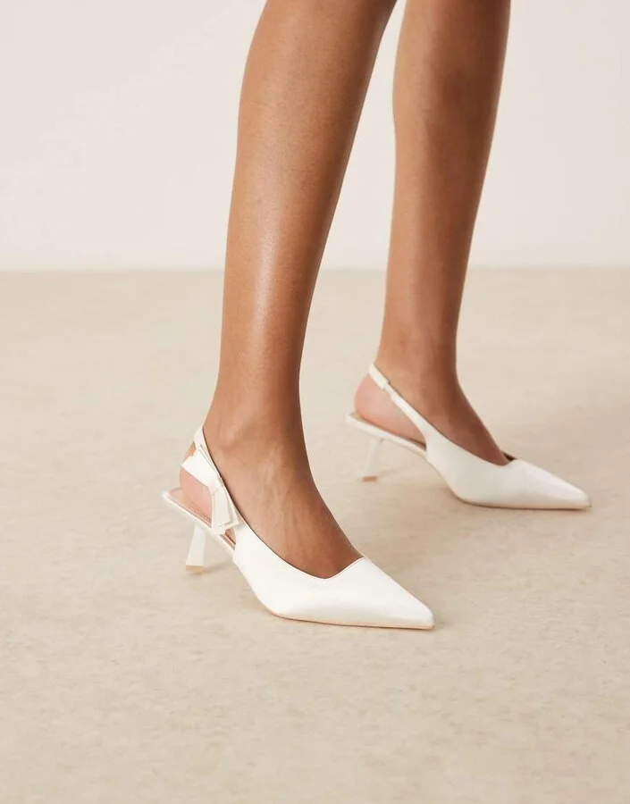 Be Mine Almeria slingback heeled pumps with bow detail in satin ivory