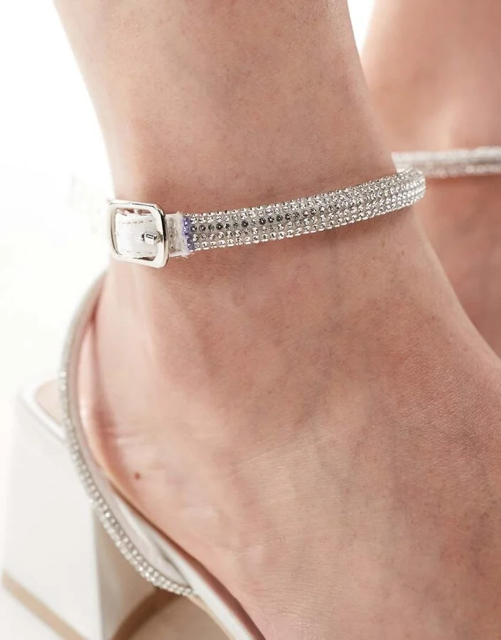 Be Mine Bridal Chaya low block heeled sandals with embellished straps in ivory - Image 4