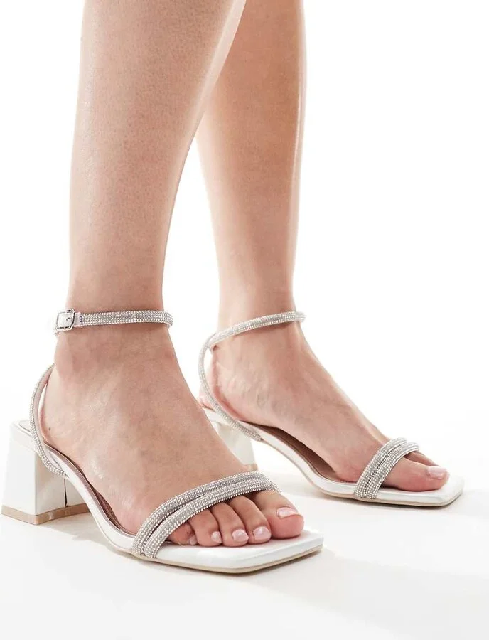 Be Mine Bridal Chaya low block heeled sandals with embellished straps in ivory