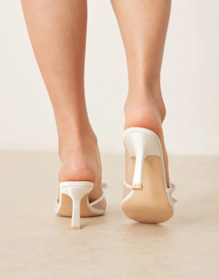 Be Mine Bridal Devotion kitten mules with bow in ivory - Image 4