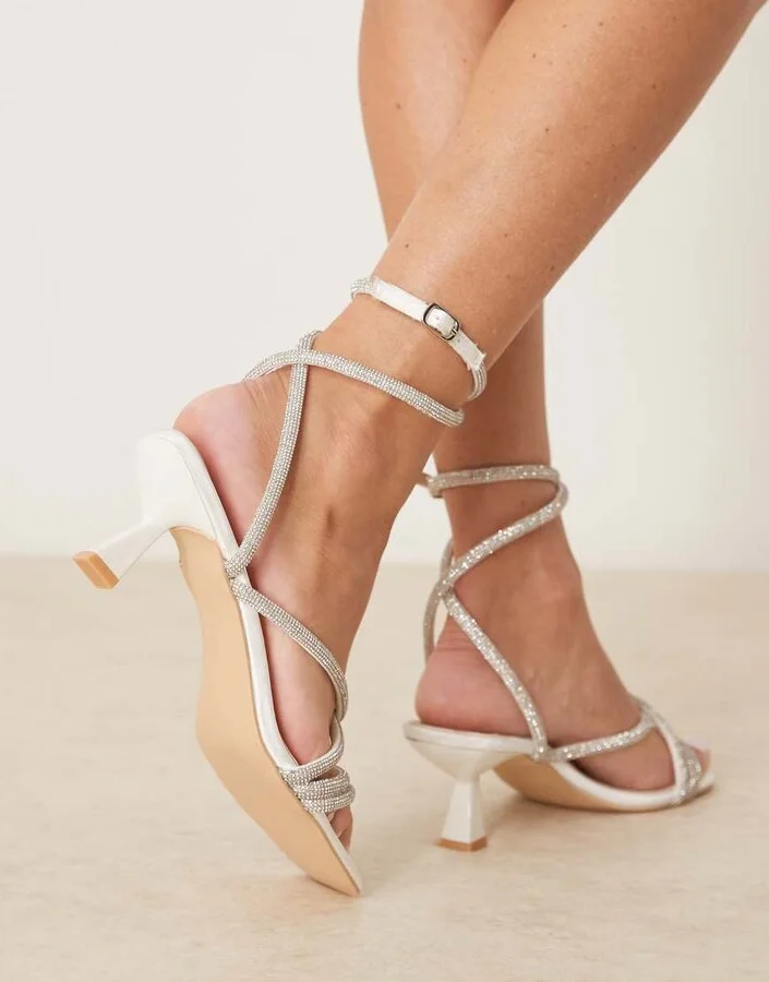 Be Mine Bridal Easha kitten heel sandals with embellished straps in ivory - Image 3