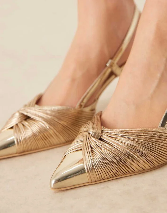 Be Mine Bridal Elari slingback kitten heel shoes in gold - Image 4