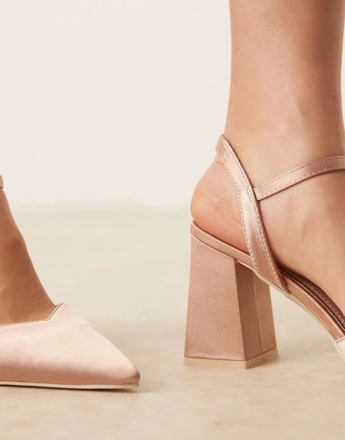 Be Mine Bridal Frankie embellished heeled shoes in blush satin - Image 3