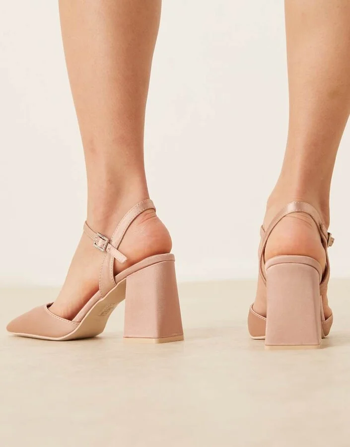 Be Mine Bridal Frankie embellished heeled shoes in blush satin - Image 4