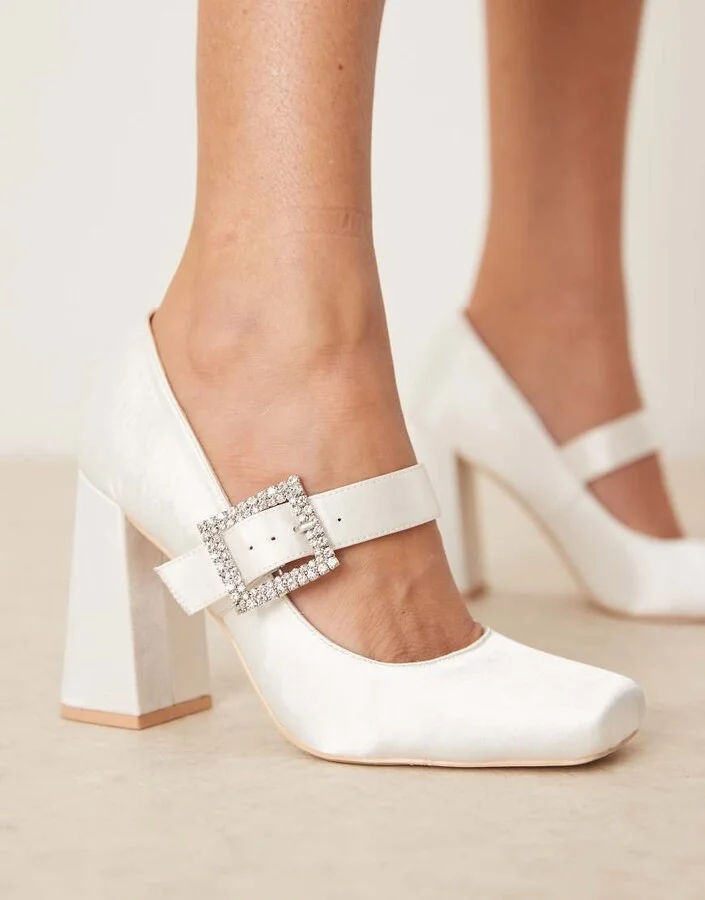 Be Mine Bridal Neilina block heel Mary Janes in ivory