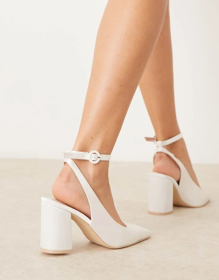 Be Mine Bridal Nora slingback heeled shoes in ivory satin - Image 2