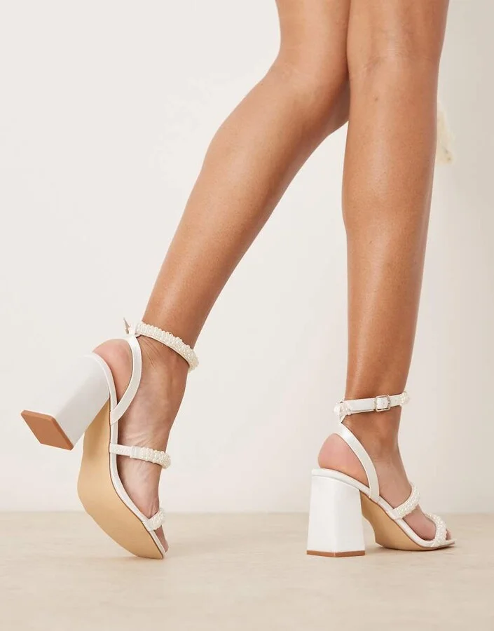 Be Mine Bridal Stacie pearl embellished block heel sandals in ivory - Image 3