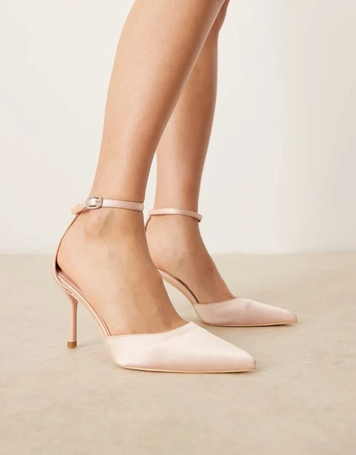 Be Mine Bridal Vennie kitten heel shoes in blush satin