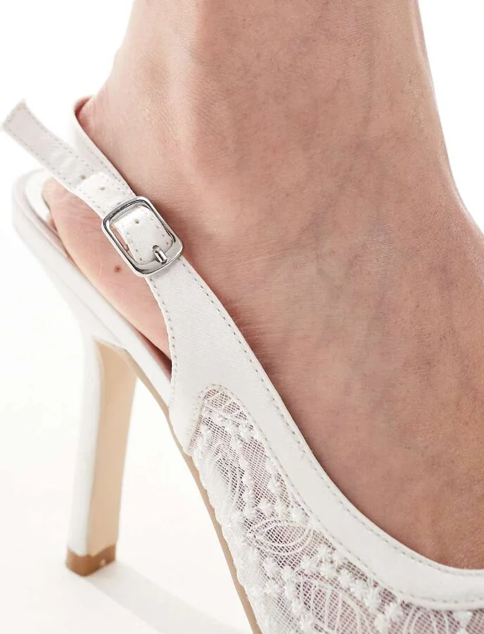 Be Mine Bridal Vidha slingback heeled shoes in ivory lace - Image 3