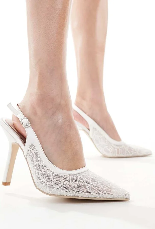 Be Mine Bridal Vidha slingback heeled shoes in ivory lace