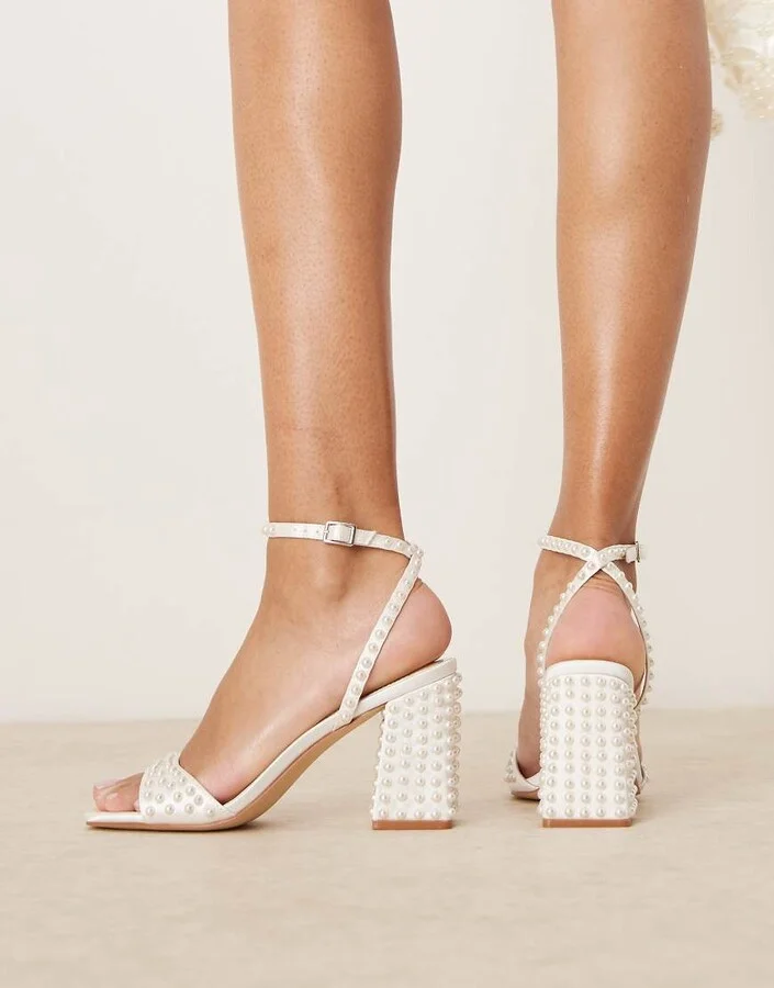 Be Mine Bridal Winnie pearl embellished heeled sandals in ivory