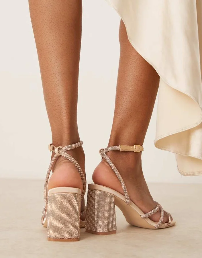 Be Mine Danya emellished block heeled sandals in blush - Image 3