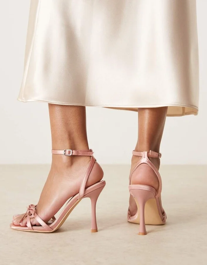 Be Mine Sharly heeled sandals with bow detail in satin blush - Image 3