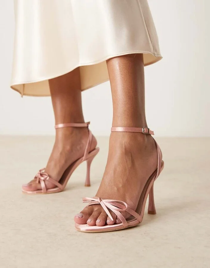 Be Mine Sharly heeled sandals with bow detail in satin blush