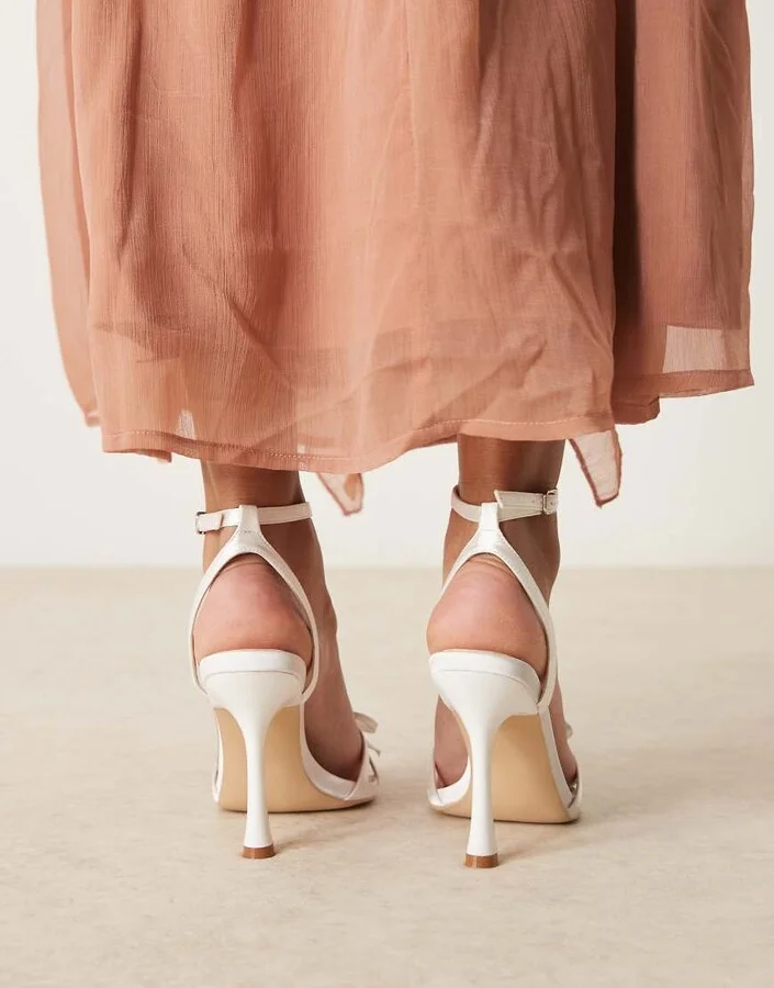 Be Mine Sharly heeled sandals with bow detail in satin ivory - Image 4