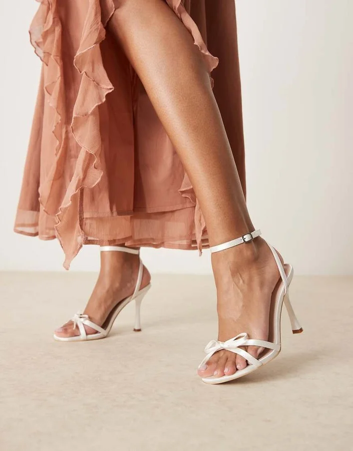 Be Mine Sharly heeled sandals with bow detail in satin ivory