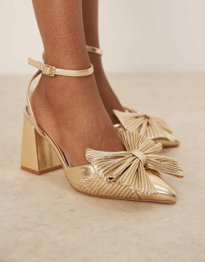 Be Mine Sierra heeled pumps with bow detail in satin gold