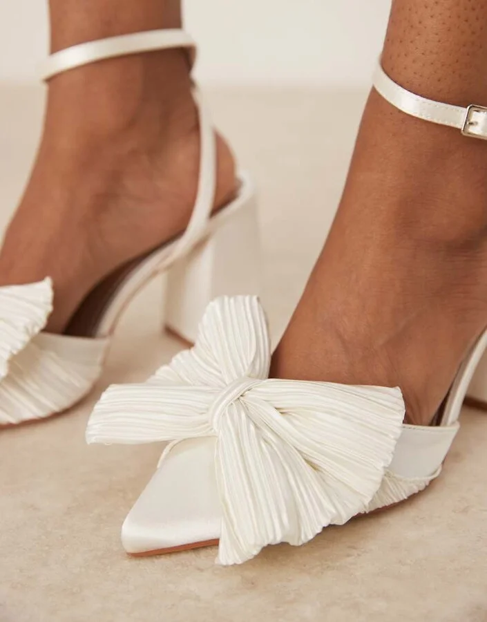 Be Mine Sierra heeled pumps with bow detail in satin ivory - Image 4