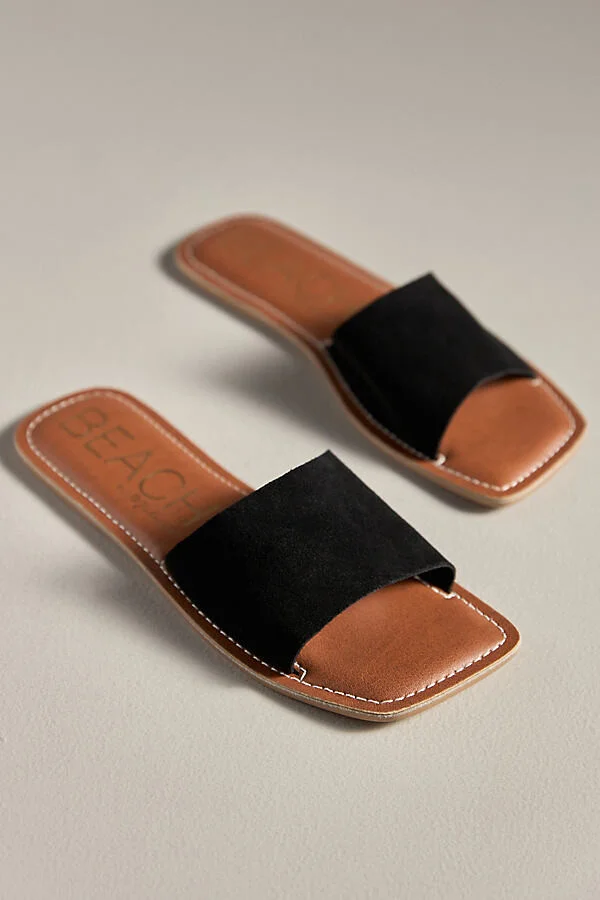 Beach Bali Suede Square-Toe Slide Sandals