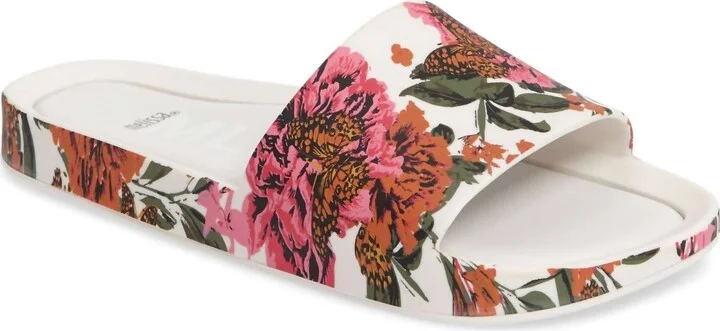 Beach Slides Iii In White Floral