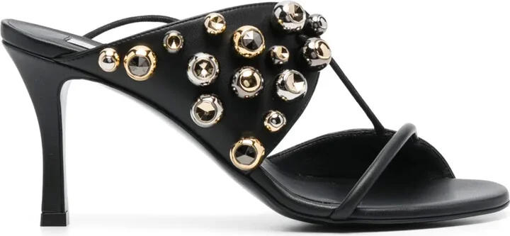 Bead-Embellished 90mm Artificial-Leather Sandals