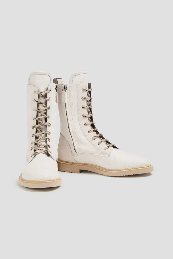Bead-embellished canvas combat boots - Image 2