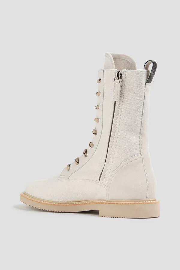 Bead-embellished canvas combat boots - Image 3