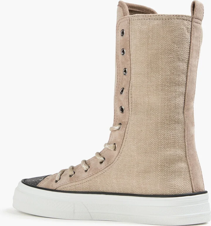 Bead-embellished canvas high-top sneakers - Image 3