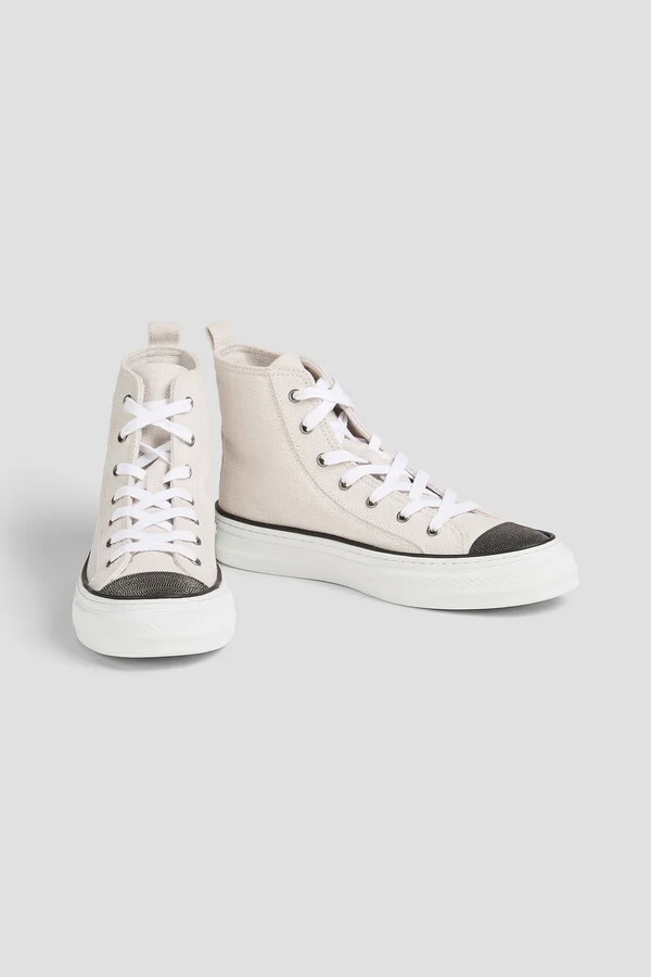 Bead-embellished canvas high-top sneakers - Image 2