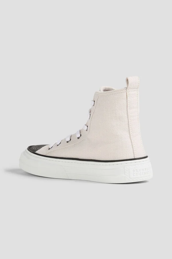Bead-embellished canvas high-top sneakers - Image 3