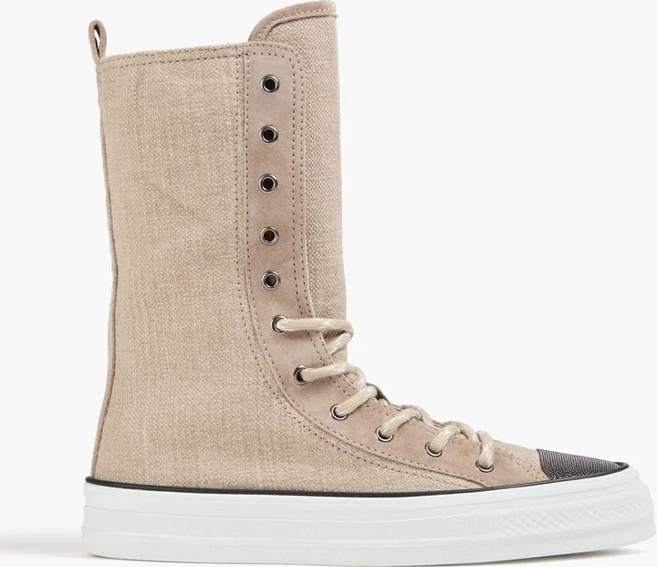 Bead-embellished canvas high-top sneakers