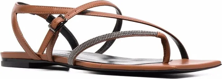 Bead-Embellished Cross-Strap Sandals - Image 2