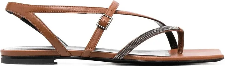 Bead-Embellished Cross-Strap Sandals