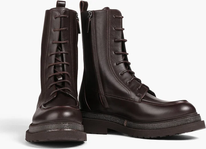 Bead-embellished leather combat boots - Image 2