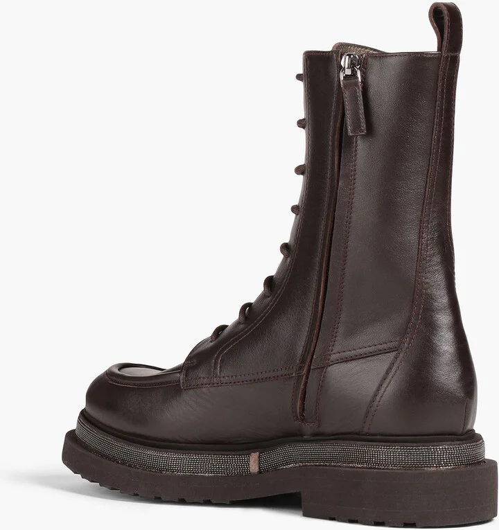 Bead-embellished leather combat boots - Image 3