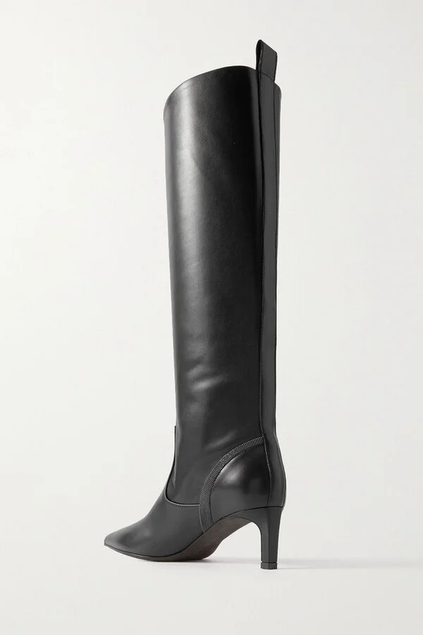 Bead-embellished leather knee boots - Image 3