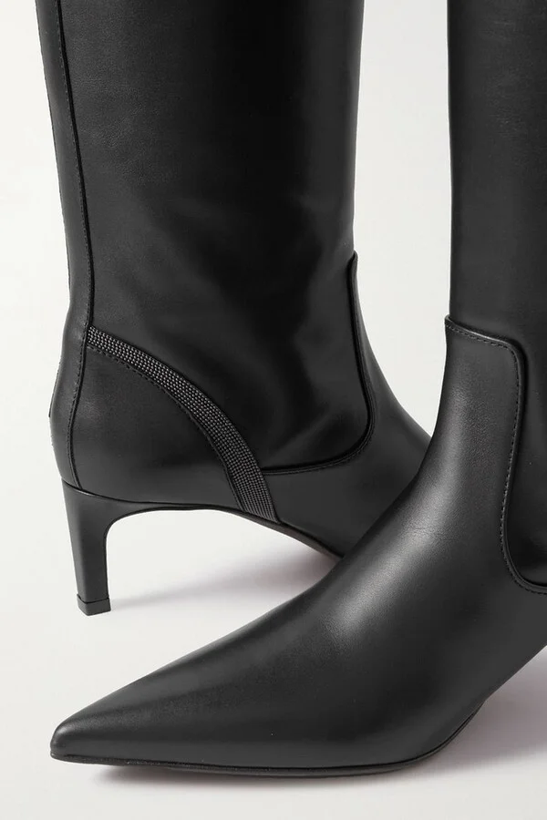Bead-embellished leather knee boots - Image 4