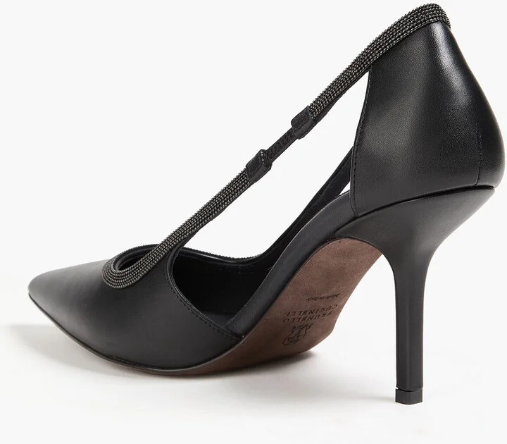 Bead-embellished leather pumps - Image 3