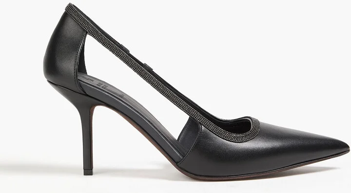 Bead-embellished leather pumps
