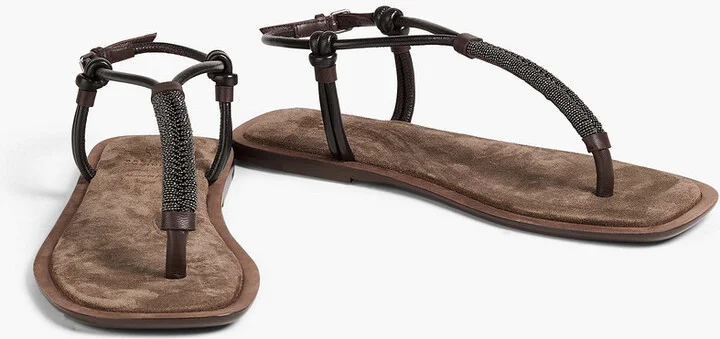 Bead-embellished leather sandals - Image 2