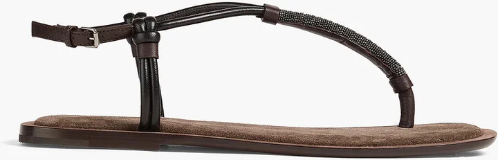 Bead-embellished leather sandals